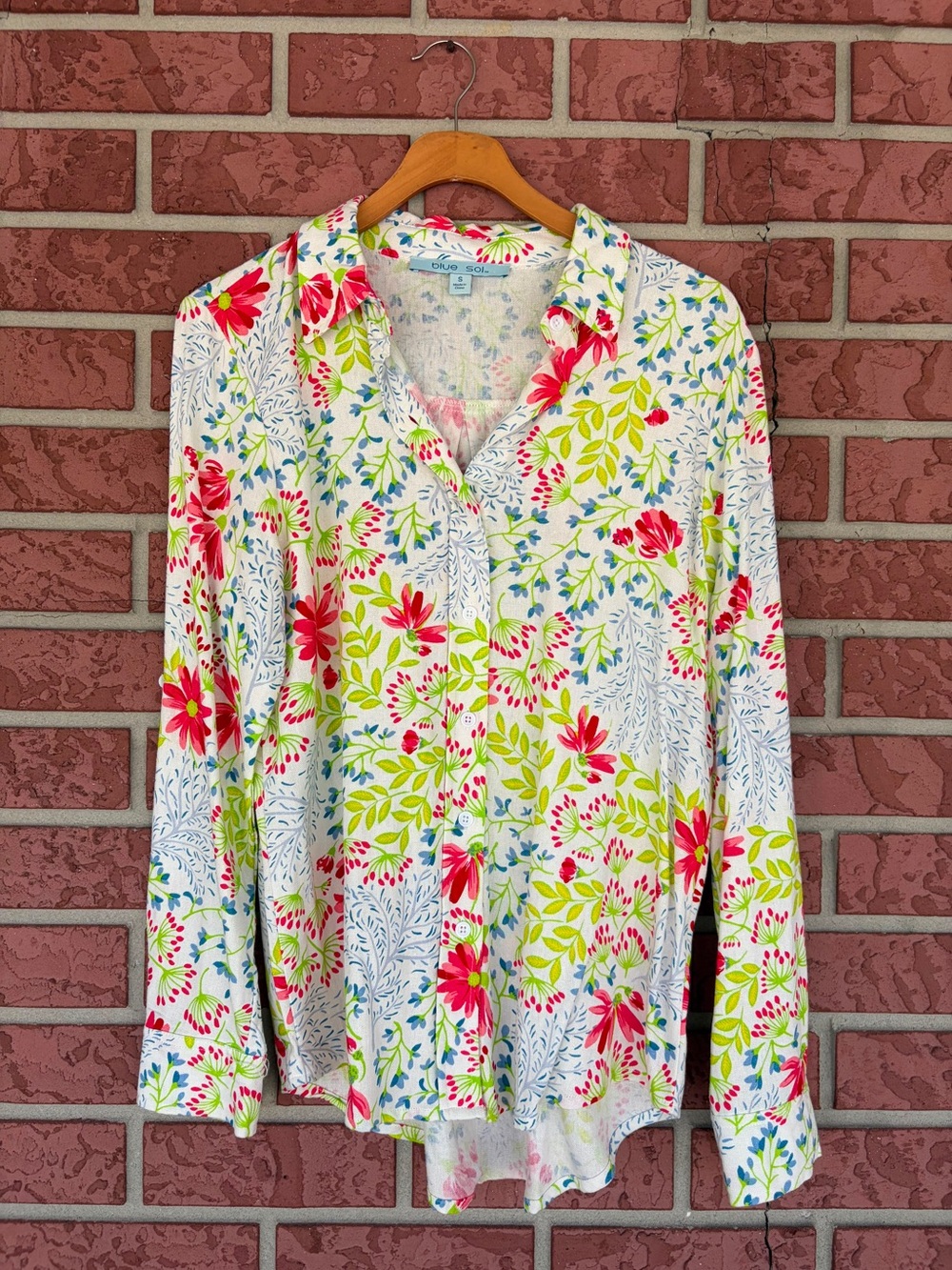 Floral Button-Down Shirt in White with Pink & Green